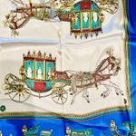 VINTAGE EQUESTRIAN horse&carriage ROYAL BLUE silky SCARF 35’/35’ inches Photo 3