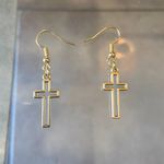 Handmade Gold tone Cross Earrings , Gold drop dangle earrings Cross Y2k , Punk Classy Photo 2