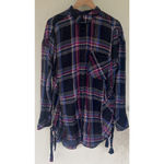 Free People Nordic Day Side Lace Up Flannel Top Shirt Tunic M Oversized Cabin Photo 2