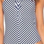 Mia Marcelle Chloe One Piece Swimsuit Large Navy White Stripe High Neck Low Back Photo 0