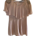 Topshop Blush pink Romper Size 6 black floral lace shoulders peek a boo back zip Photo 0