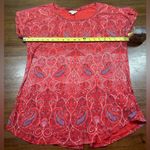Lucky Brand  Women’s Size L Paisley Split Back Tee Short Sleeve Reddish Orange Photo 3
