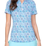 IBKUL Mock Golf Shirt Short Sleeve Blue Moroccan Tile UPF 50+ Size XL Photo 0