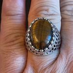 Oval tigers eye stone S925 silver ring size 9 Brown Photo 8