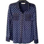Tory Burch Linen Blend Navy Blue White Print Button Down Shirt size medium Photo 0