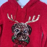 Chance or Fate Women Size S Sweatshirt Fleece Pug Reindeer Red Christmas Sequin Photo 2