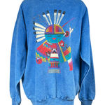 Hanes Vintage  ComfortBlend Graphic Sweatshirt Blue Native Art‎ Large Photo 0