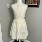 Ann Taylor OFF WHITE CROCHET DETAIL DRESS Size 6 Petite Aline Skater Wedding Photo 2