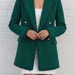 VICI  Holiday Hunter Green Pearl Double Breasted Tweed Blazer Jacket Large Photo 0