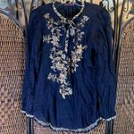 Johnny Was  Navy Blue Embroidered Top Size S Photo 0