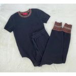n:philanthropy Black Metallic Glittery Short Sleeve Bodysuit Joggers Set Size S Photo 1