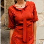 Shabby Apple Rust Orange Retro Fit & Flare Dress with Bow Neck – Size 0/2 Photo 2