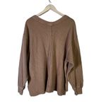 Aerie Wonder Textured V-Neck Long Sleeve Sweatshirt Womens S Brown Clean Girl Photo 4
