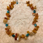 Vintage STERLING SILVER CHUNKY TURQUOISE & AGATE NECKLACE Green Photo 2