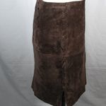 Vintage 1990s Chocolate Brown 100% Leather Sueded Skirt with Side Stitch Size 8 Photo 2