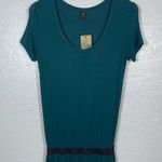 Peruvian Connection  Women S Viridian Blue Twist T-Shirt Bubble Dress Stretch Photo 2