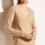 Vince  Melange V-Neck Wool Cashmere Sweater in Sand Photo 0