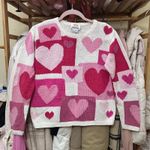 Talbots Vintage Hearts  Hand‎ Knit Sweater Size Small Pink Red Linen Cotton Photo 0