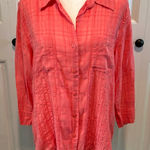 Christopher & Banks  Large Coral Textured Semi-Sheer Button Down Blouse Top Photo 0