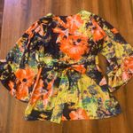 Betsey Johnson Betsy Johnson Floral Blouse Medium Orange Yellow Navy Ruffle Bell Sleeve Boho Photo 8