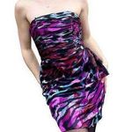 Cache Y2K Ruched Strapless 100% Silk Multicolored Printed Party Cocktail Dress 4 Photo 0