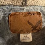 American Eagle Jean Jacket Hoodie S | Distressed Denim Knit Sleeves Hood Photo 2