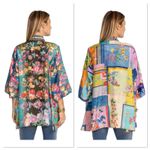 Johnny Was STALLION YENA KIMONO Reversible Silk Colorful Floral Beaded Medium Photo 2