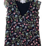 Nanette Lepore Black Floral Flutter Sleeve Top Sheer Ruffle Neck Size Small EUC Photo 0