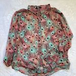 Kut From The Kloth Women's Peacock Print Semi-Sheer Tie Button Up Shirt Size L Photo 4