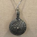JACK JUDITH Sterling Silver Onyx Marcasite Reversible Pendant & Huggies Earrings Photo 3
