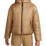 Nike  Therma Fit Hooded Puffer Jacket Beige Orange L‎ Women's Winter Photo 0