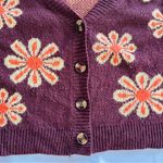 Target Women’s Large Brown Earth Tone Floral Cardigan Knit Sweater Cropped Statement Photo 4