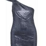 Rachel Zoe NWT Sarrica Metallic One Shoulder Dress in Black/Silver/Blue Photo 0