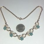 Vintage Gold Tone White Enamel & Turquoise Color Flower Choker Necklace Photo 3