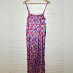 MELLODAY  Printed Wide Leg Patterned Pocket Jumpsuit Size XL Red Blue Photo 1