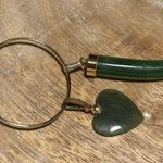 Vintage Gold Tone Choker Green Jade Horn & Heart Pendant Necklace Photo 8