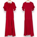 Privacy Please  Revolve Dress Red Lobster Maxi XS Ruffle Sleeve Gown‎ NO BELT Photo 2