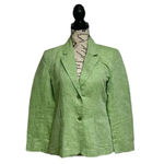Chadwick's Chadwick’s Women’s Green Linen Blend Herringbone Blazer Jacket | Size 4P | Photo 1