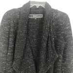 BNCI by Blanc Noir Tweed Drape Front Shawl Collar Cardigan Sweater Size Small Black Photo 4