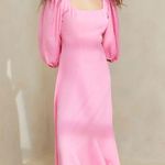 Loeffler Randall Linen Carmina Bubblegum Curve Dress Long dress in bubblegum pink linen Summer Beach Dress Pastel Coquette Colorful Bright Coastal Cottage Western Barbie  Photo 0