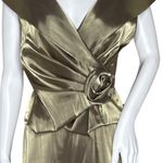 Cachet Dress Womens 4 Gold Satin Gown Rosette Evening Wear Formal Wedding Party Photo 6