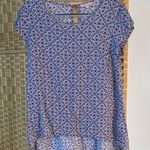 Rose & Rhyme Asymmetrical White and Blue Short Sleeve Blouse Size M Photo 0