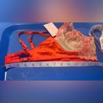 Sheer fabric intertwined with lipstick red fabric sensual bra. Cup size fits DD Photo 1
