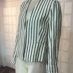Loft Ann Taylor  White and Navy Blue Striped linen Blazer Jacket Size Medium Photo 2