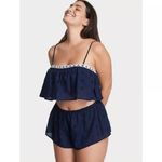 Victoria's Secret Victoria’s Secret Navy Eyelet Lace Trim Ruffle Crop Top Pajama Short Set L Photo 9