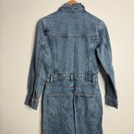 ZARA NWT Straight Leg Denim Overalls With Raw Hem Long Sleeve Blue Wash Small Photo 8