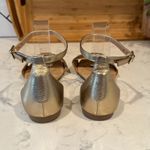 Old Navy Laser cut peep toe metallic gold ankle strap sandals summer size 7 Photo 1