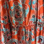 Crown & Ivy  L Orange Blue Floral Top Ruffle Bell Sleeve Scoop Neck Tie Boho Photo 7