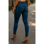 Free People Skinny Jeans High Waist Dark Wash Stretch Deep Indigo Raw Hem 28 Y2K Photo 1