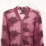 Torrid  Plus Size 2X Jacket‎ Mesh Bomber Jacket Floral Embroidered Burgundy 1209 Photo 5